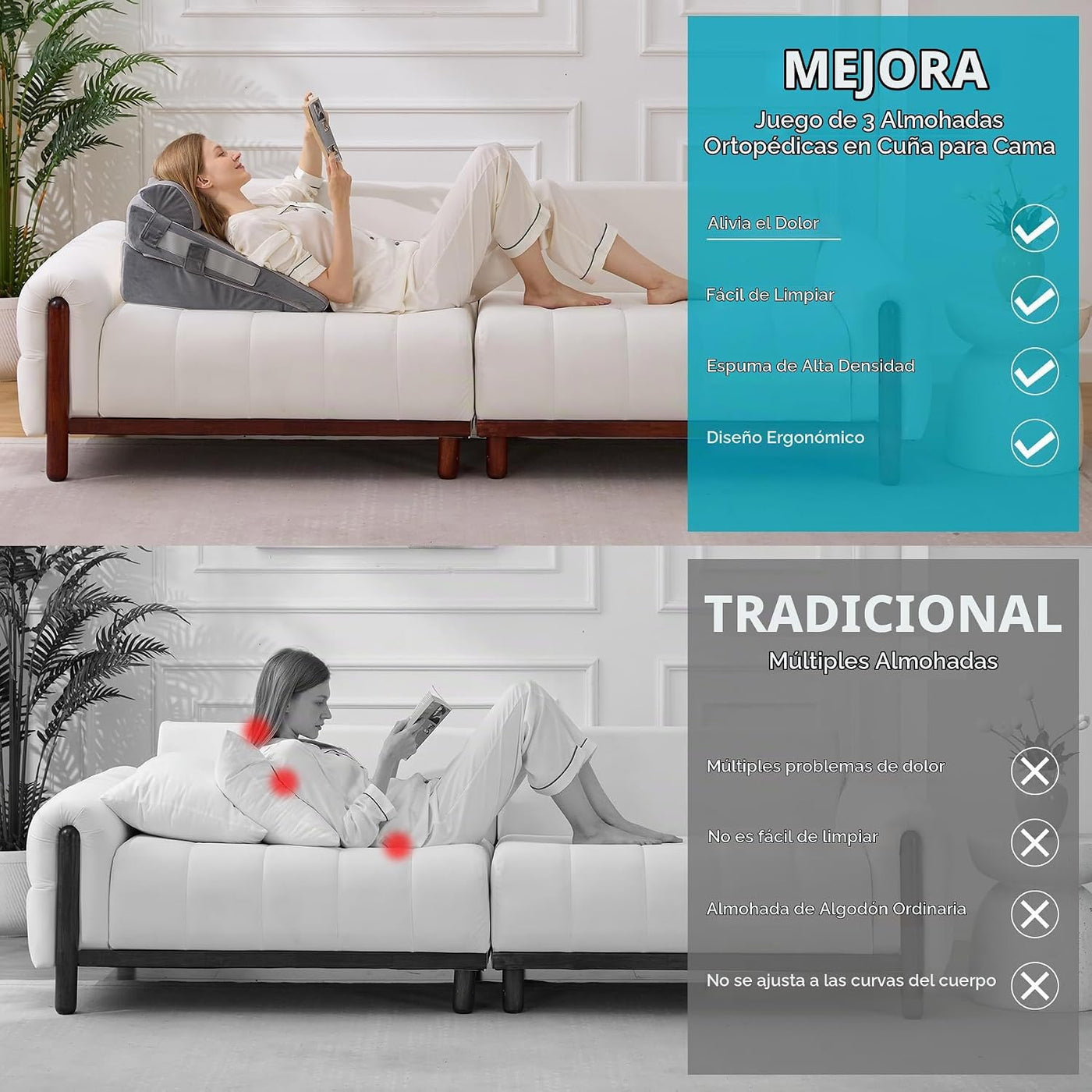 WGAKCED Juego de 3 almohadas de cuña para después de la cirugía, al...