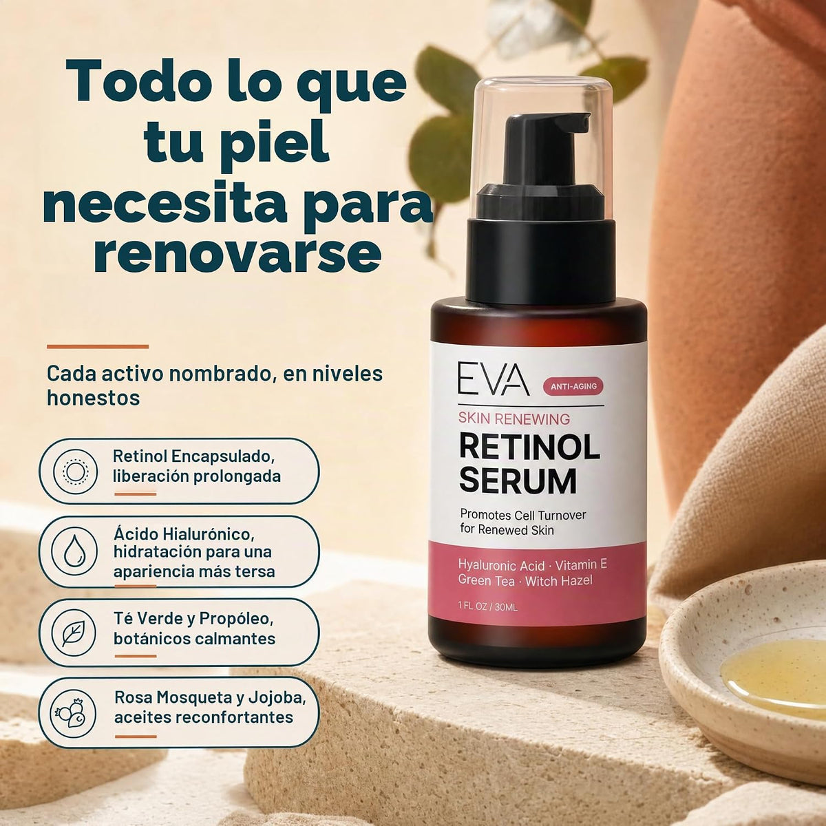 Suero de retinol para cara con ácido hialurónico y vitamina E - Par...