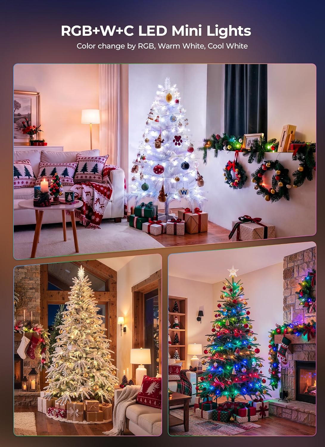Luces LED inteligentes de Navidad de 99 pies, 300 unidades, mini ca...
