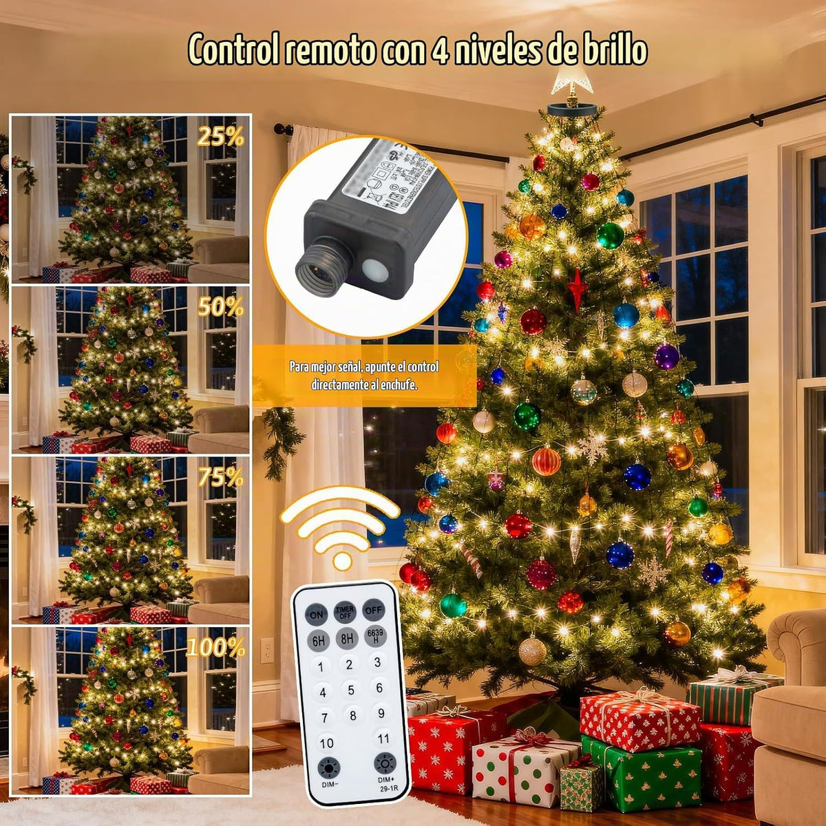 Luces de árbol de Navidad con control remoto, 6.5 pies, 400 luces L...