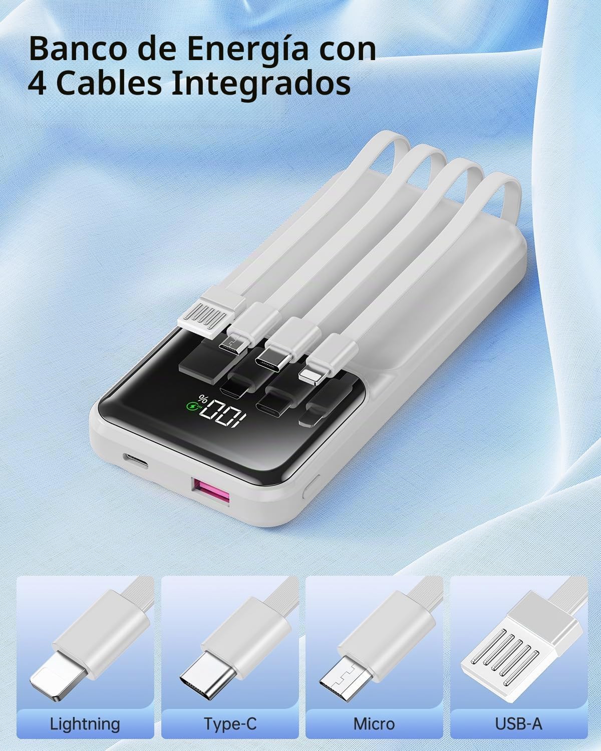 RONEGN Cargador portátil con cable integrado, cargador de batería d...
