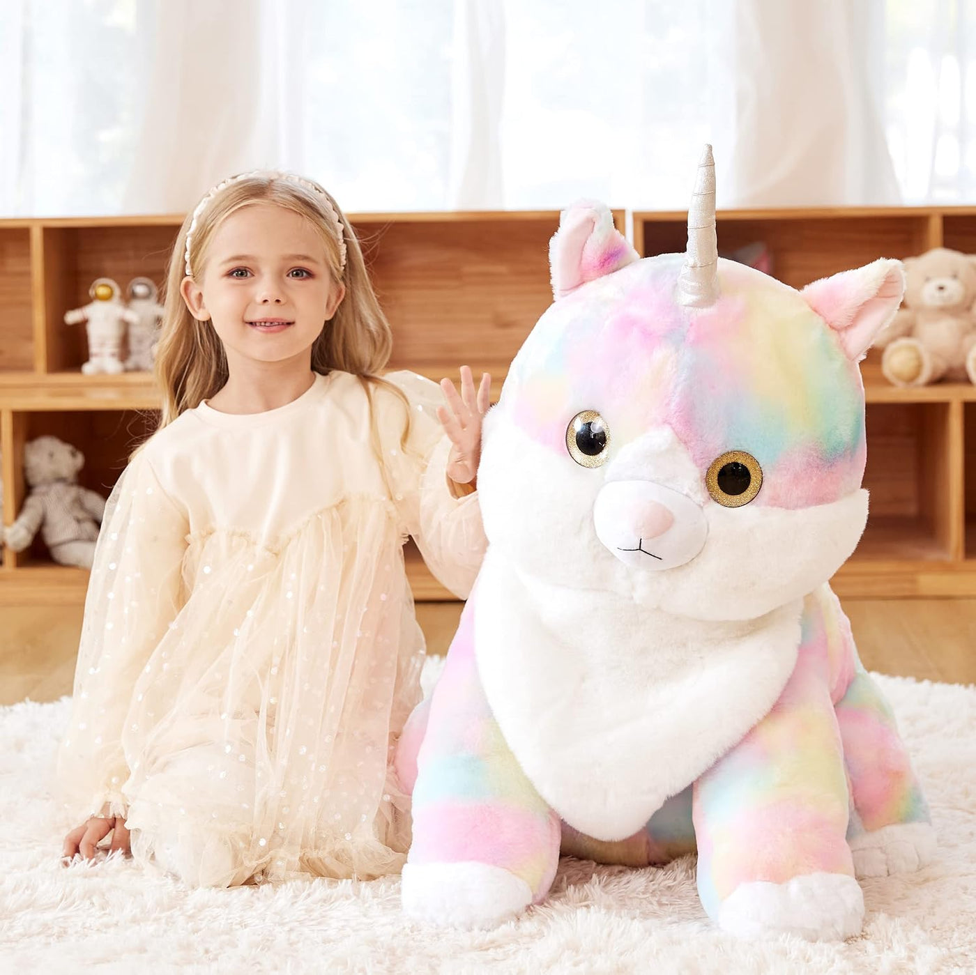 EARTHSOUND Juguete de Peluche de Animal Relleno Caticornio Gato Uni...