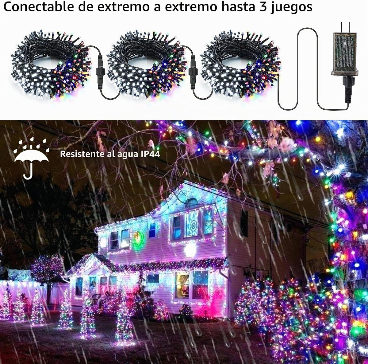 Brizled Guirnalda de luces navideñas para exteriores, 66 pies, 200...