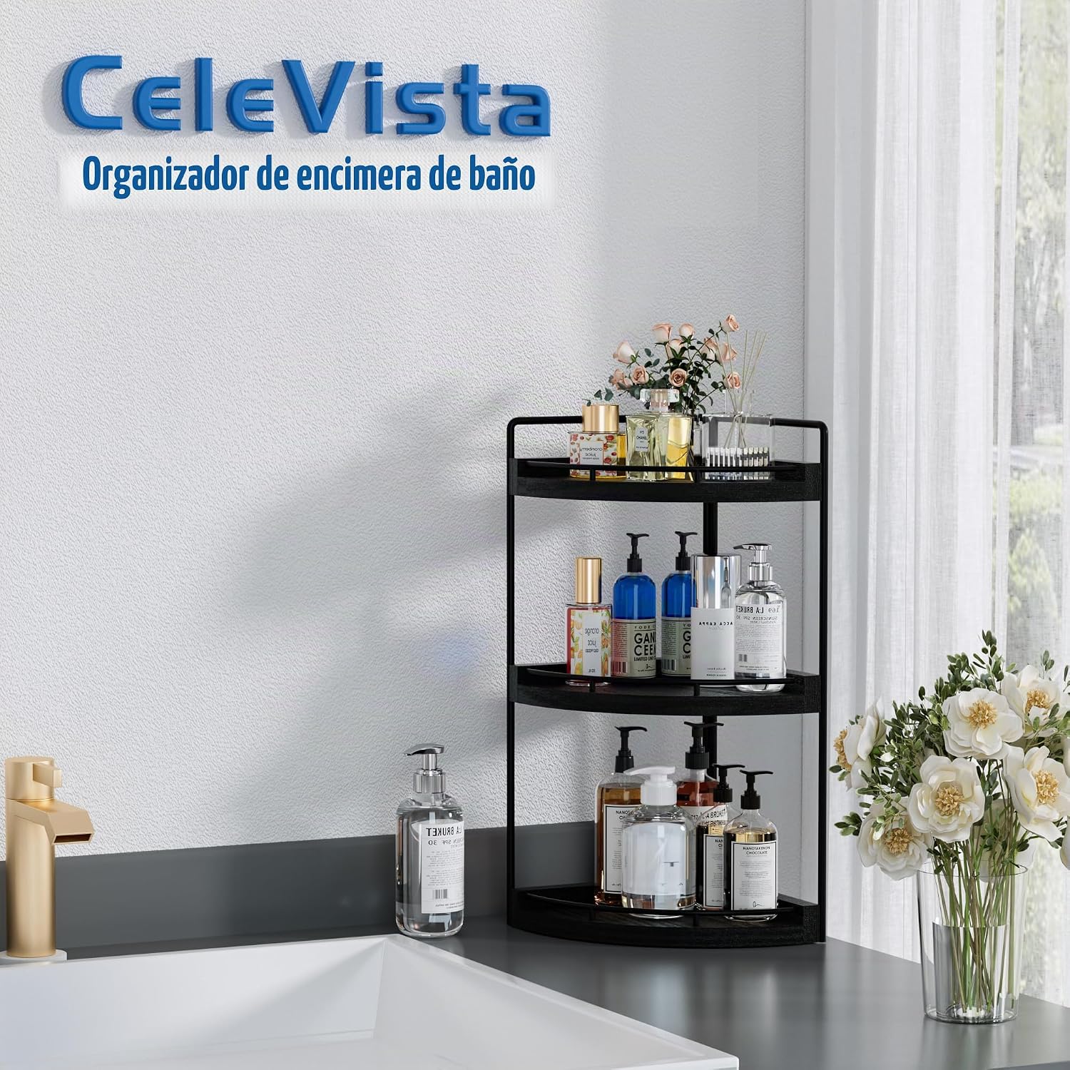 CeleVista Organizador de esquina para encimera de baño, estante de...