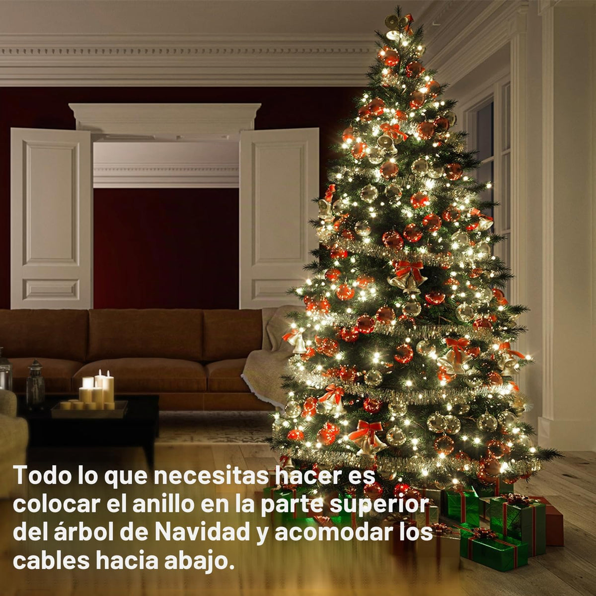 VIL Luces para árbol de Navidad con anillo, 8.2 pies, 16 líneas, 44...