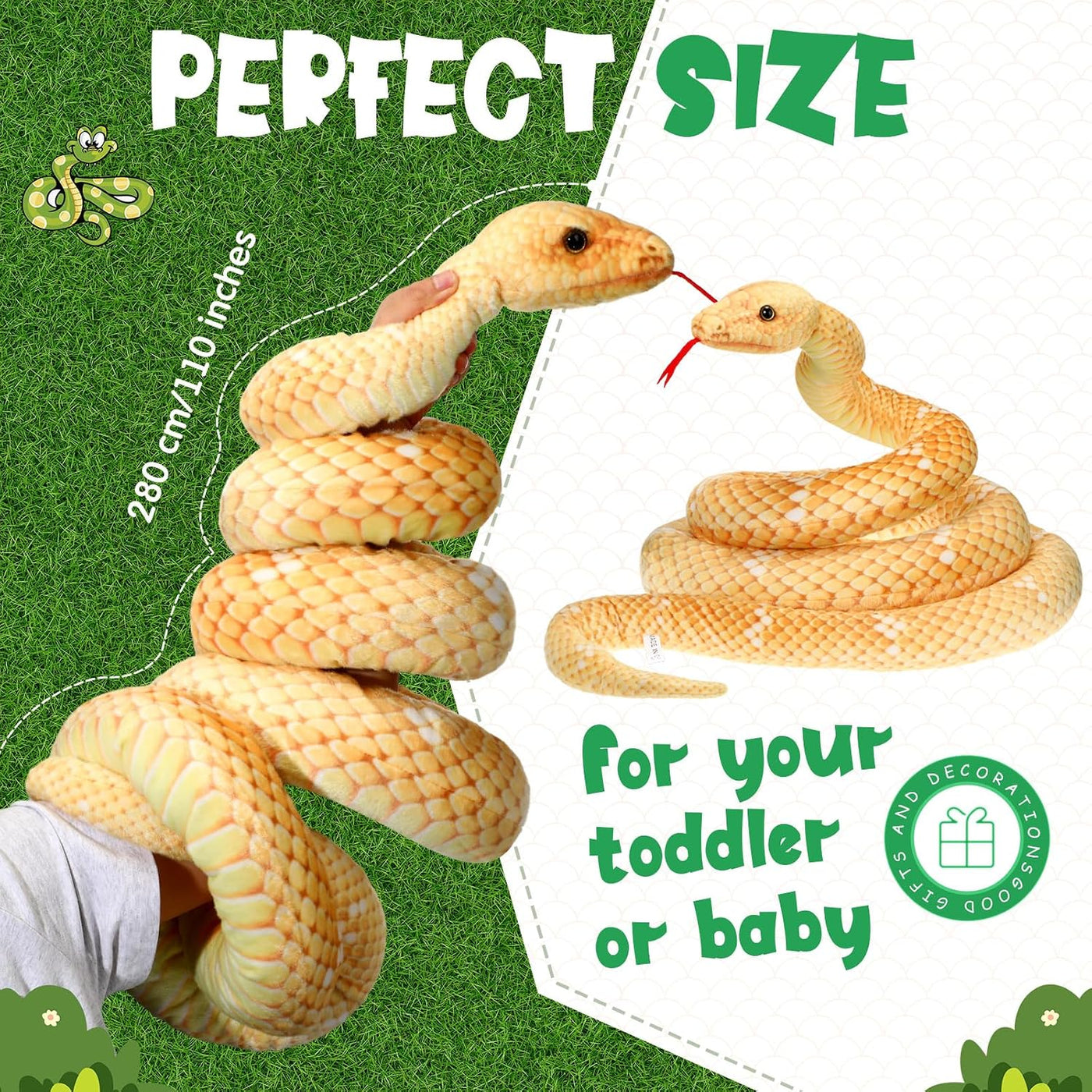 Hiboom - Peluche de serpiente gigante de 110 pulgadas (dorado) | An...