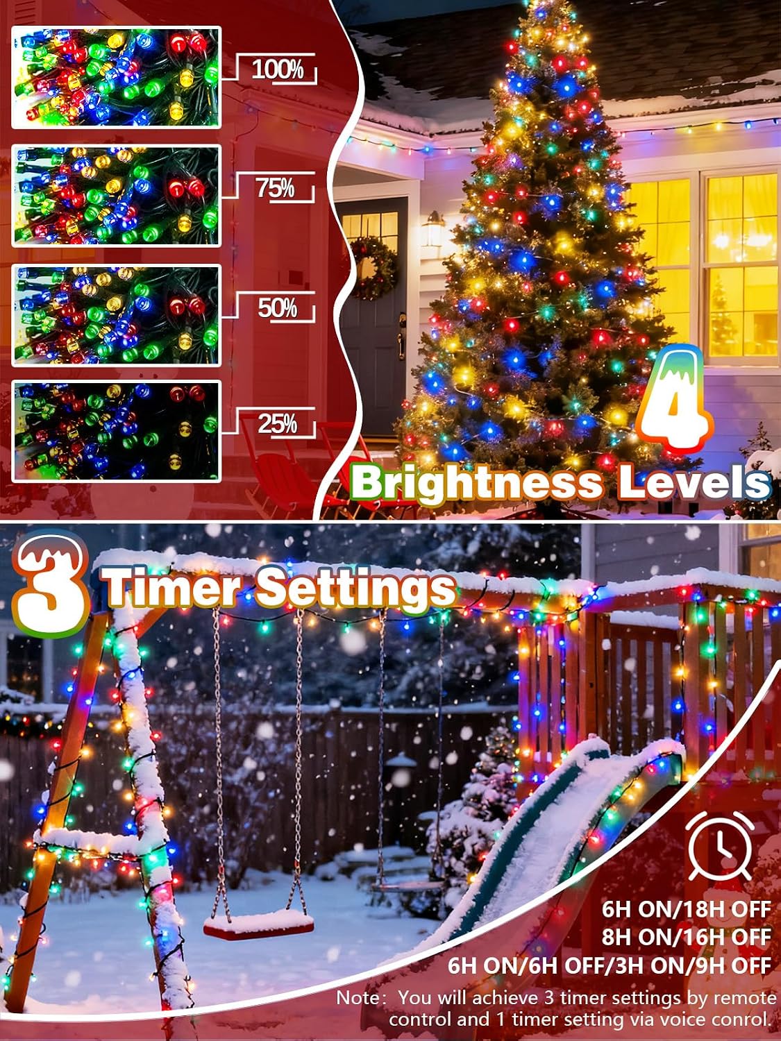 Guirnalda de luces navideñas de 300 LED, 99 pies, controladas por v...