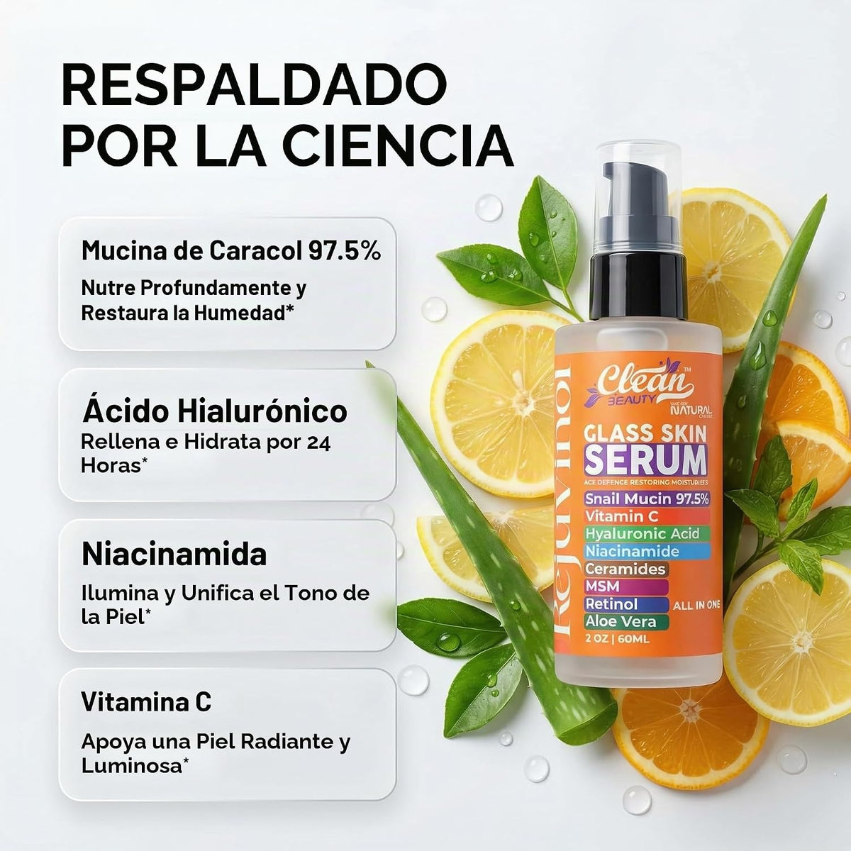 Clean Beauty Suero de mucina de caracol con vitamina C, suero facia...