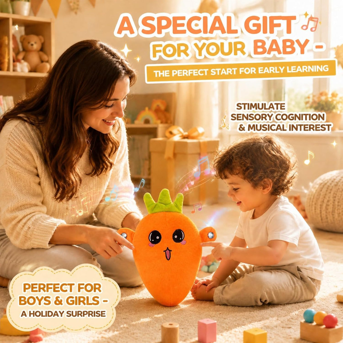 DoddyFun Juguetes sensoriales musicales, juego interactivo de peluc...