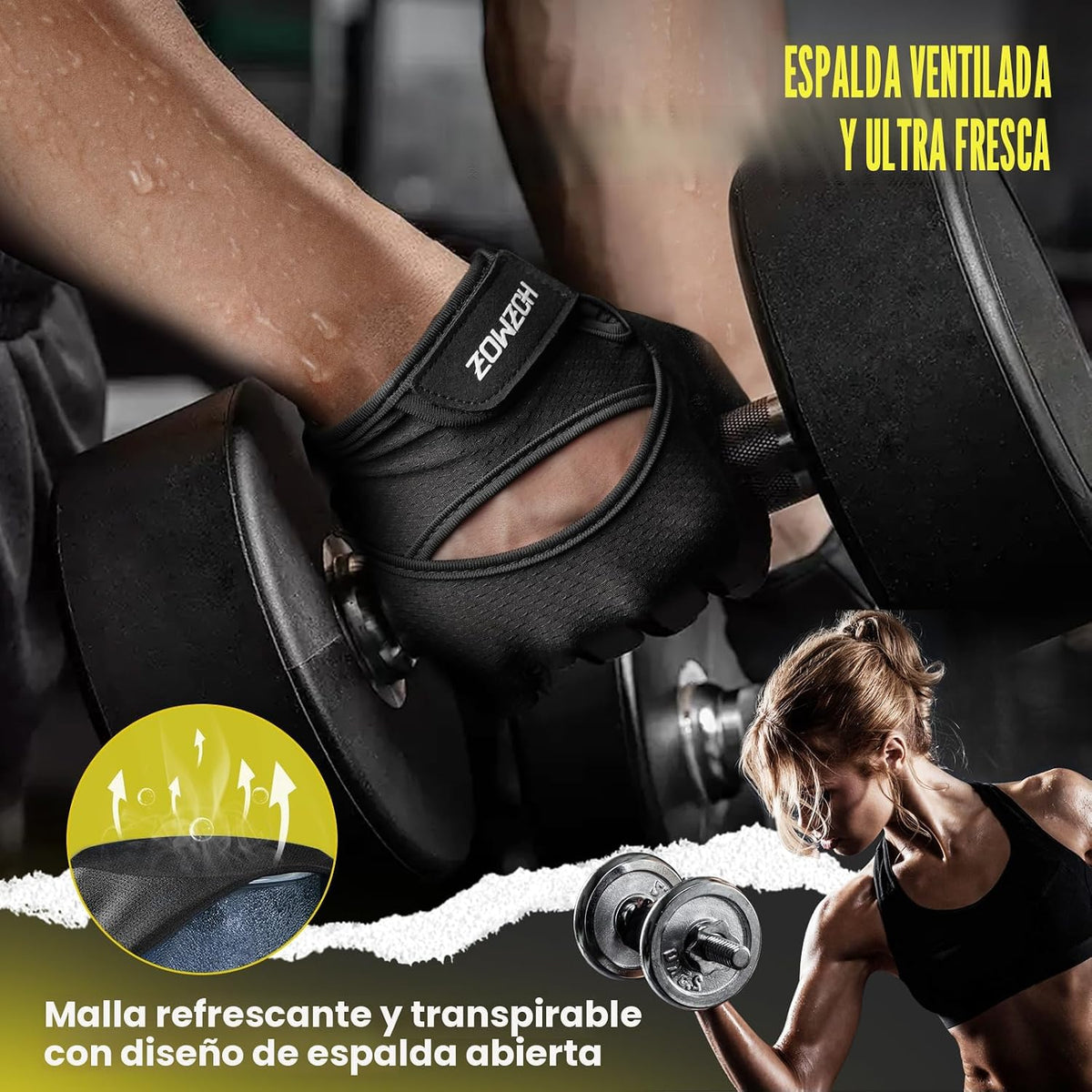 HOZMOZ Guantes ventilados para levantamiento de pesas, guantes de g...