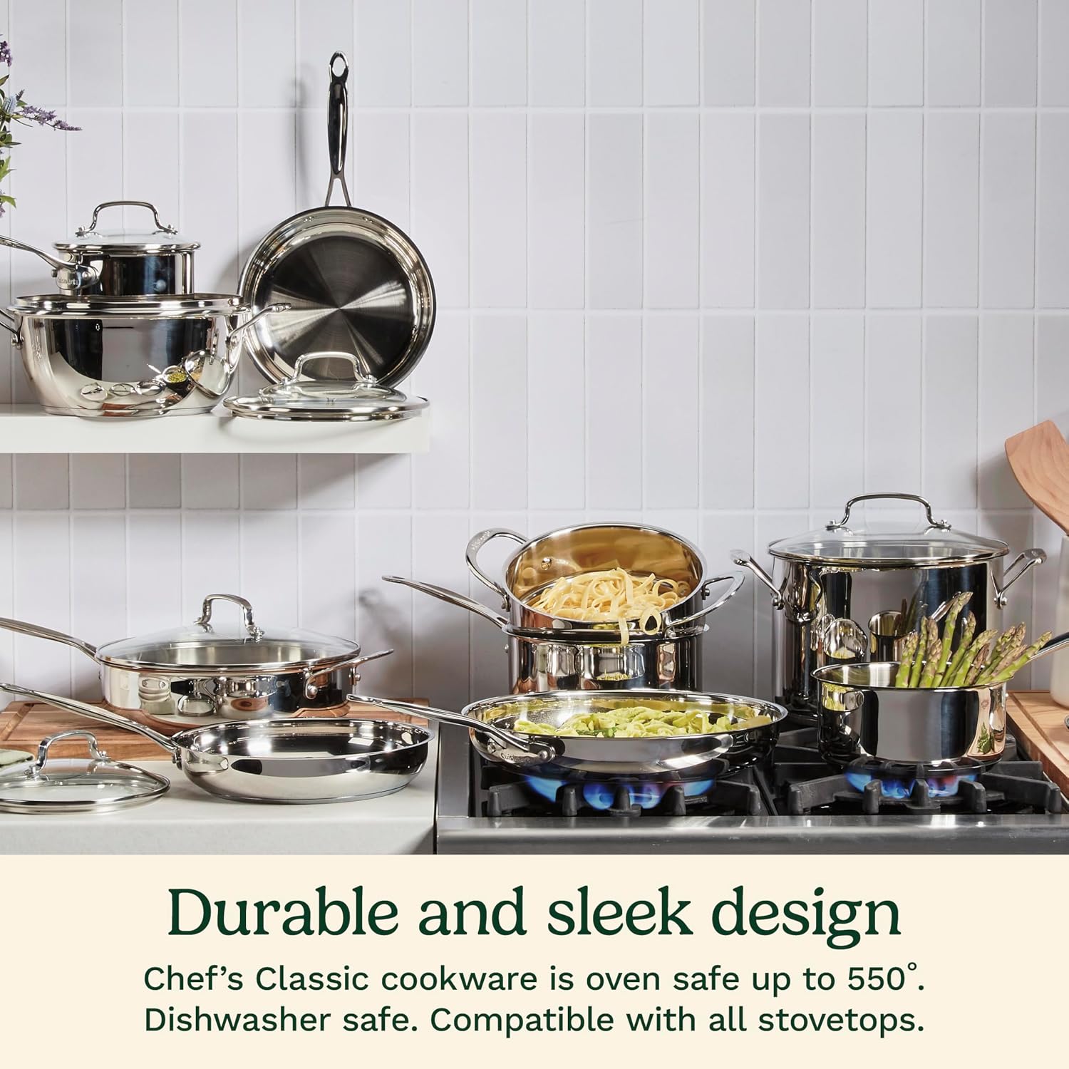 Cuisinart Sartén de 12 pulgadas con tapa de vidrio, colección clási...