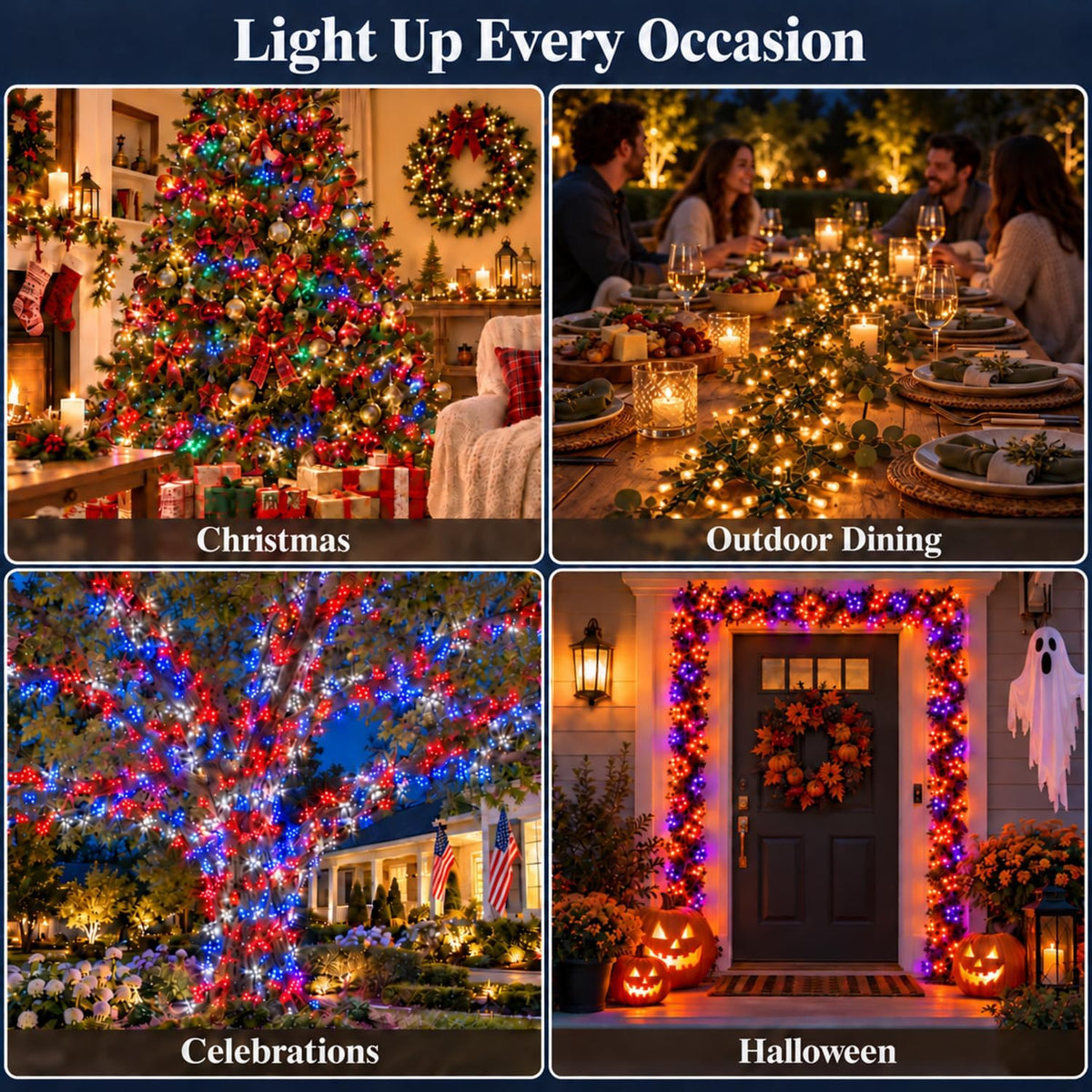 Luces de racimo de Navidad inteligentes, aplicación multicolor\/luc...