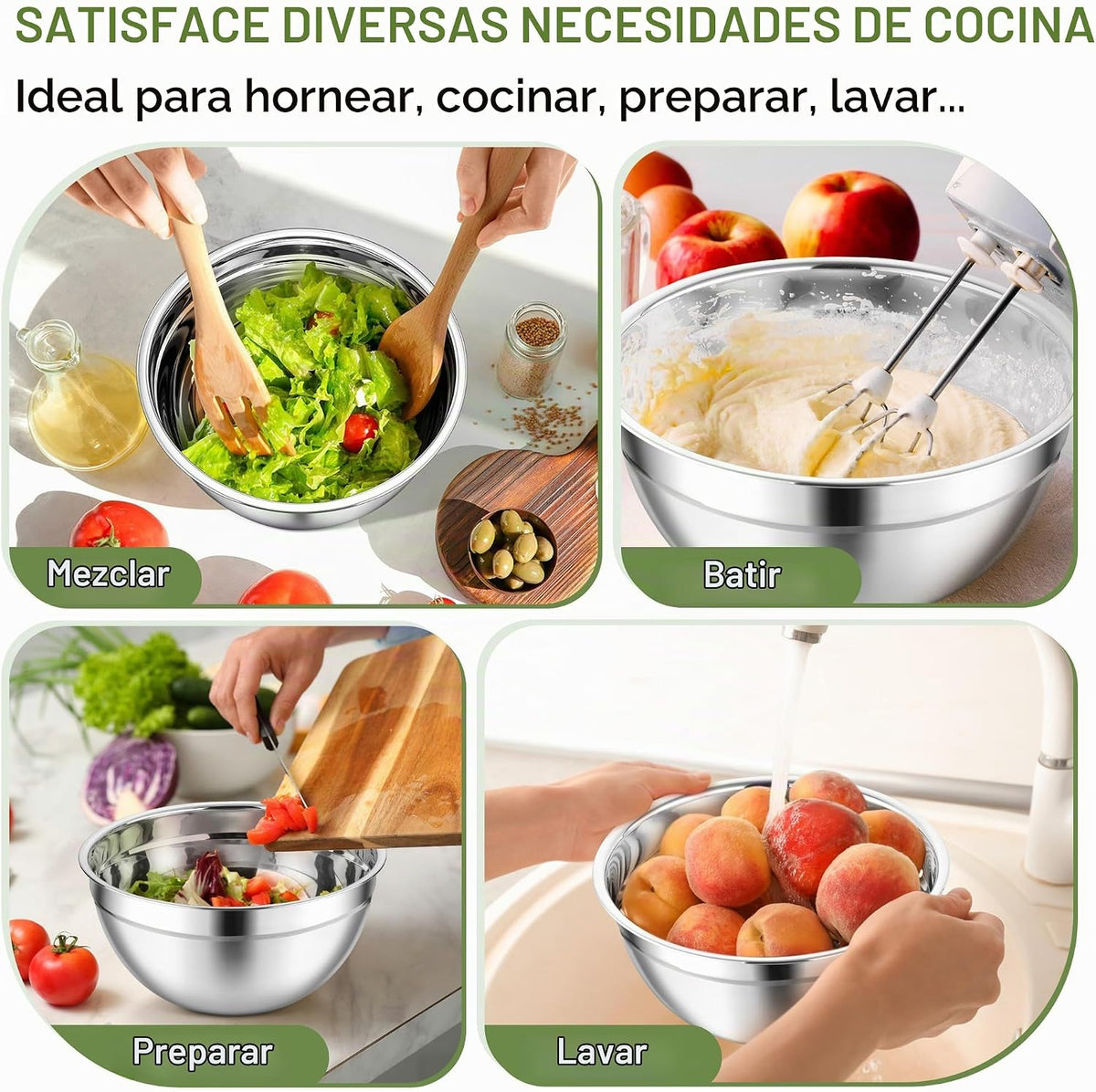 TeamFar Cuencos para mezclar, 3 piezas de cuencos de ensalada de ac...