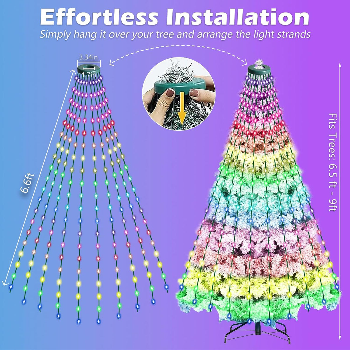 ROSE ME 200 luces LED para árbol de Navidad + soporte para calcetin...