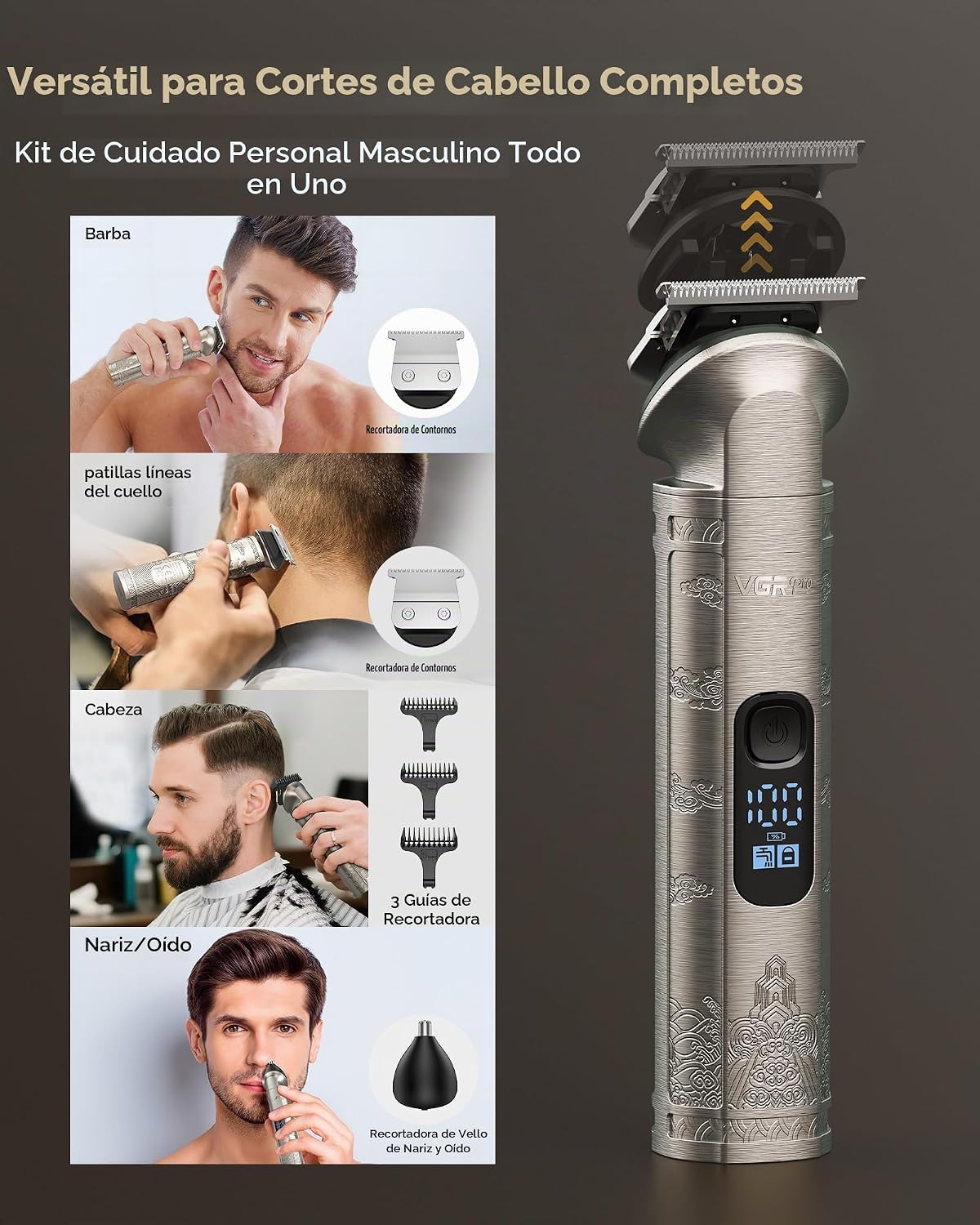 VGRPRO Cortapelos para hombres, recortadora de barba, afeitadora de...