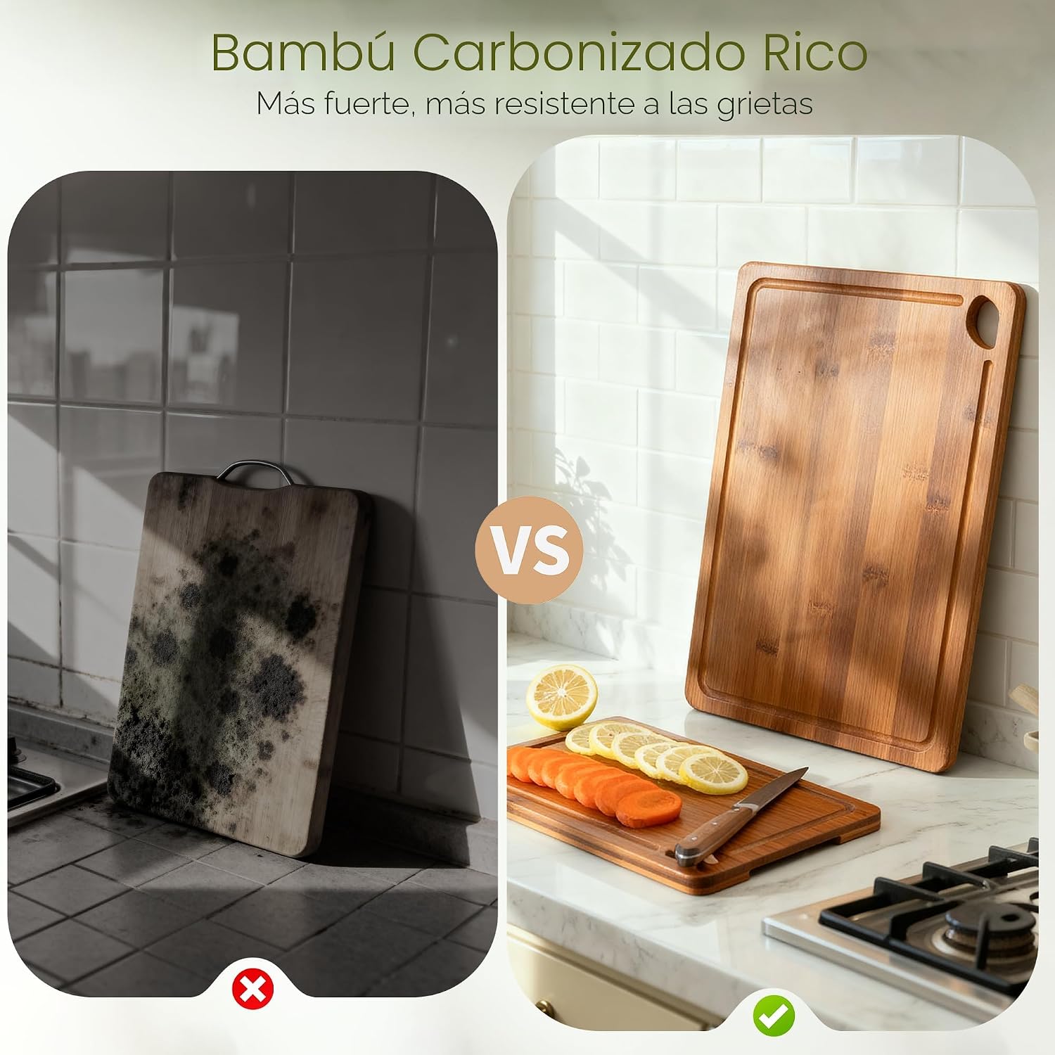 Astercook Tablas de cortar de bambú carbonizado profundo | Tablas d...