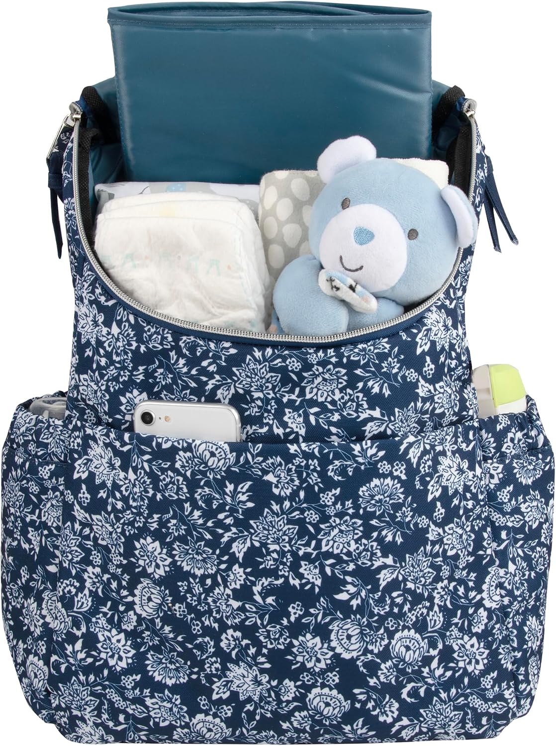 Mochila de pañales floral multifunción y bolsa de pañales de viaje...