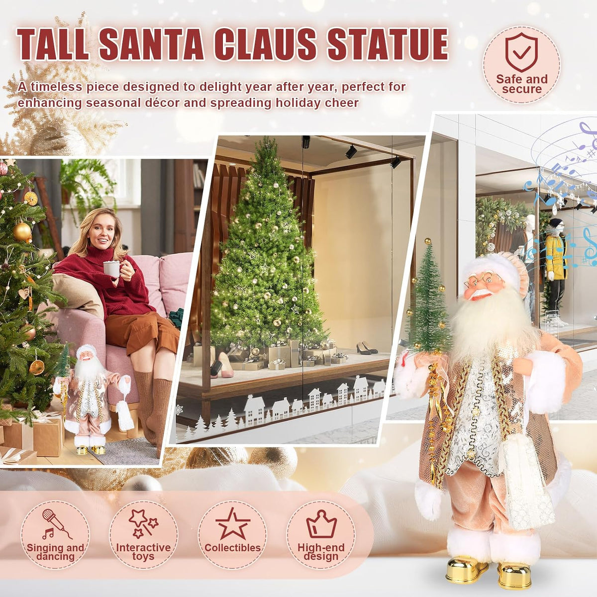 Gfilay Papá Noel de oro latte animado de 18 pulgadas con música y |...
