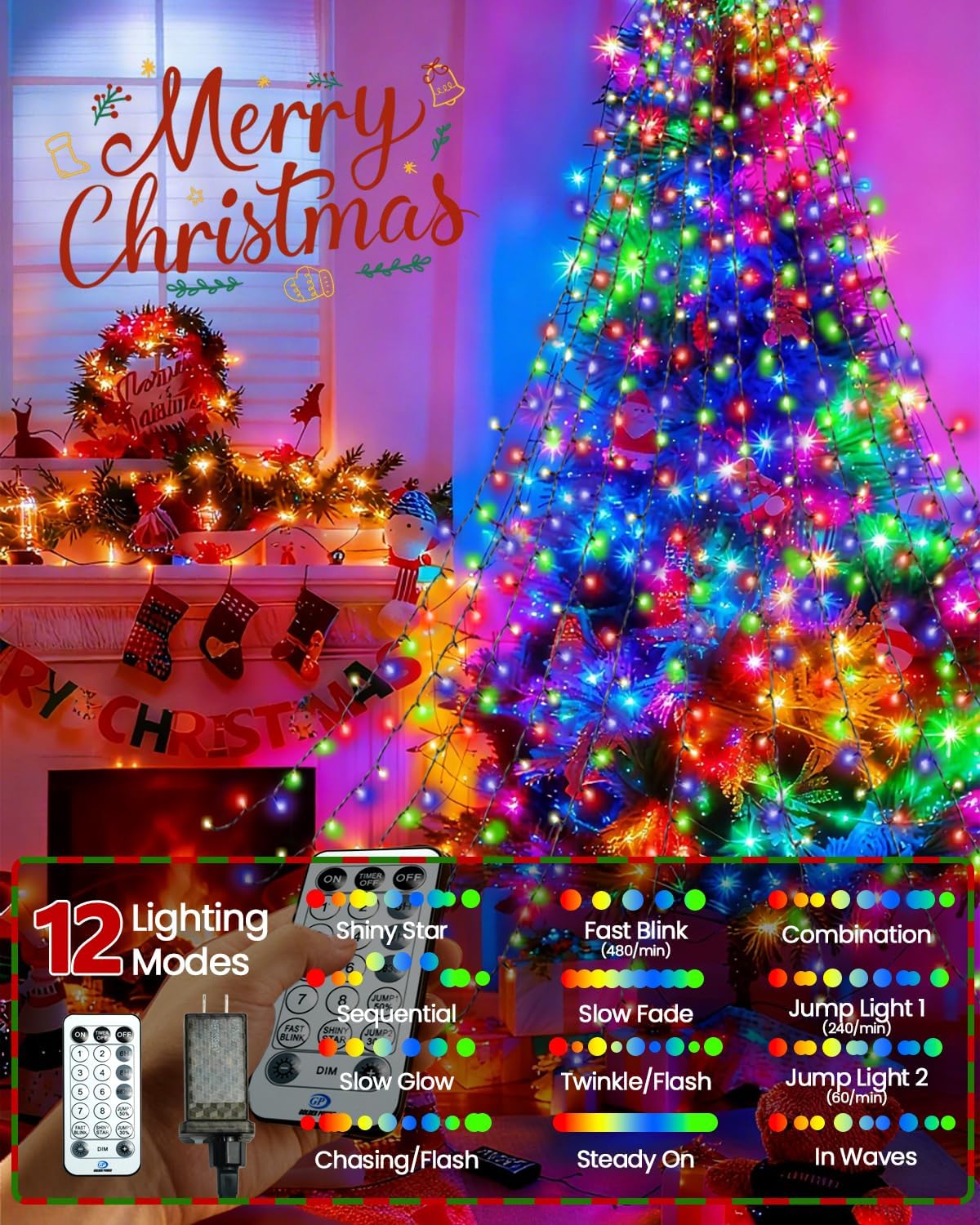 Luces para árbol de Navidad para interiores con control de voz y co...