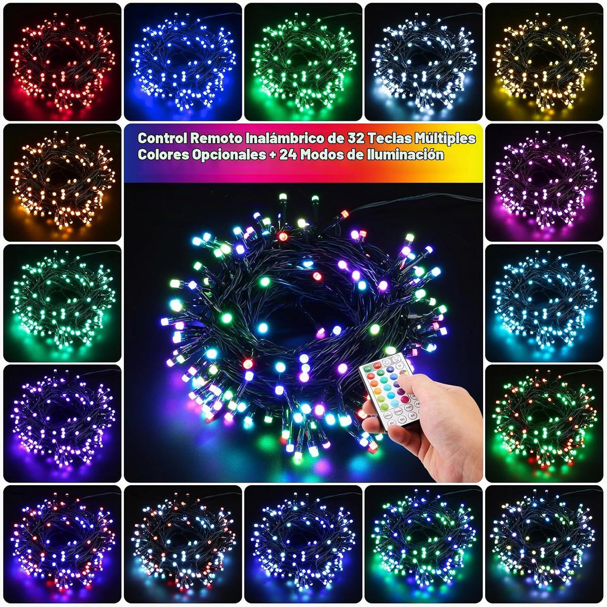 iBaycon Cadena de luces LED RGB de 66 pies que cambian de color al...