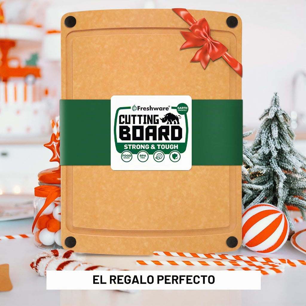 Tabla de cortar para cocina, tabla de cortar de madera con ranuras...