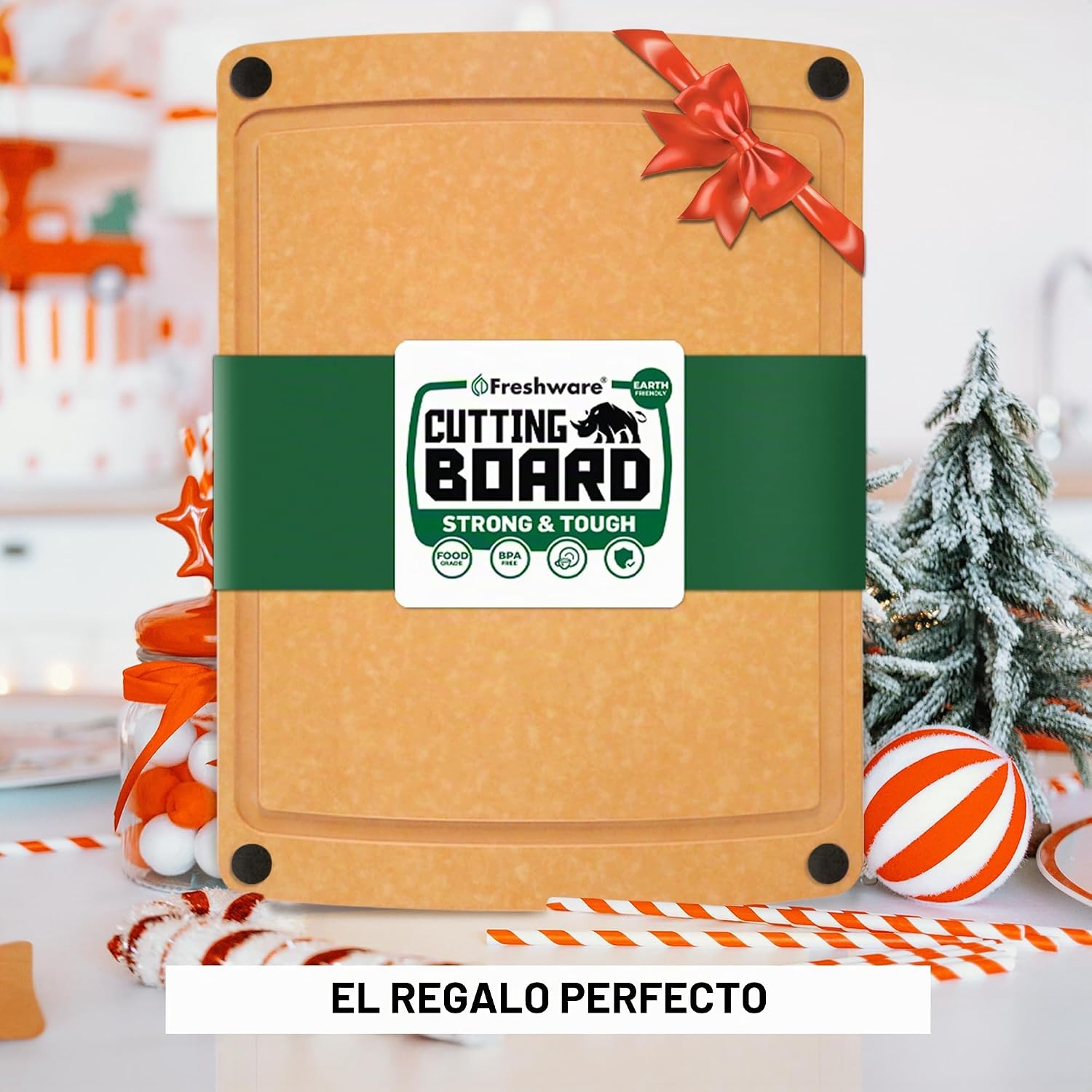 Tabla de cortar para cocina, tabla de cortar de madera con ranuras...