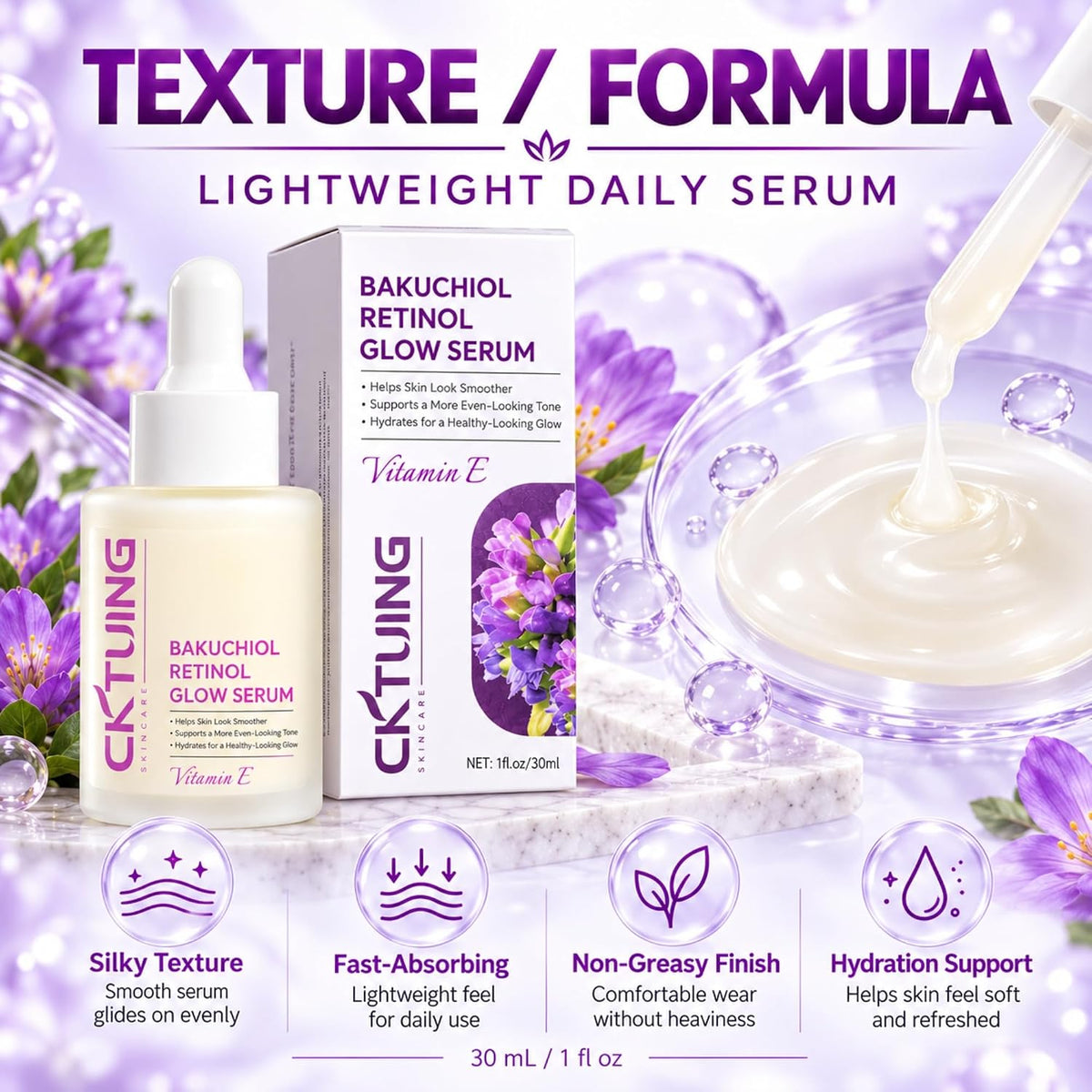 Bakuchiol - Suero facial de retinol con ácido hialurónico, vitamina...