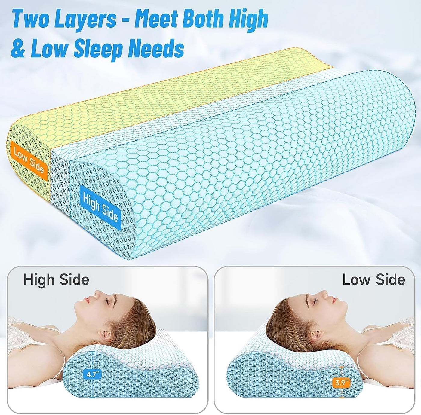Almohada cervical ergonómica para dormir, tamaño estándar azul | Al...