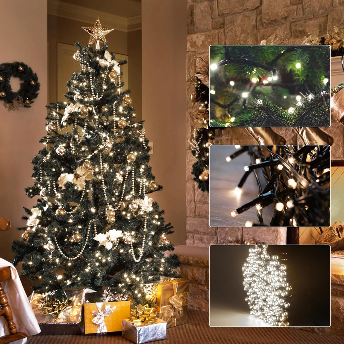 VIL Luces para árbol de Navidad con anillo, 9.9 pies, 16 líneas, 54...