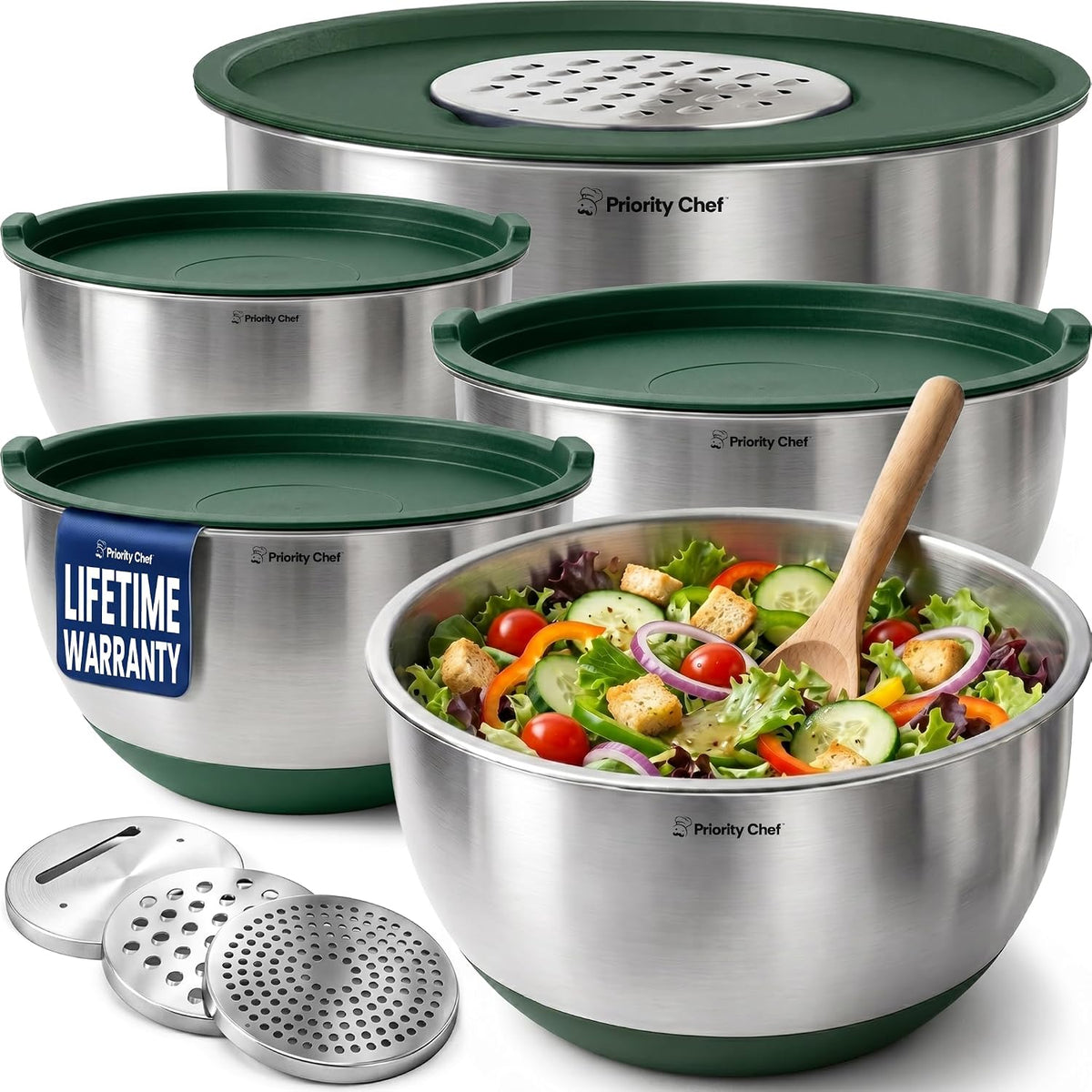 Priority Chef Juego de tazones para mezclar de acero inoxidable con...