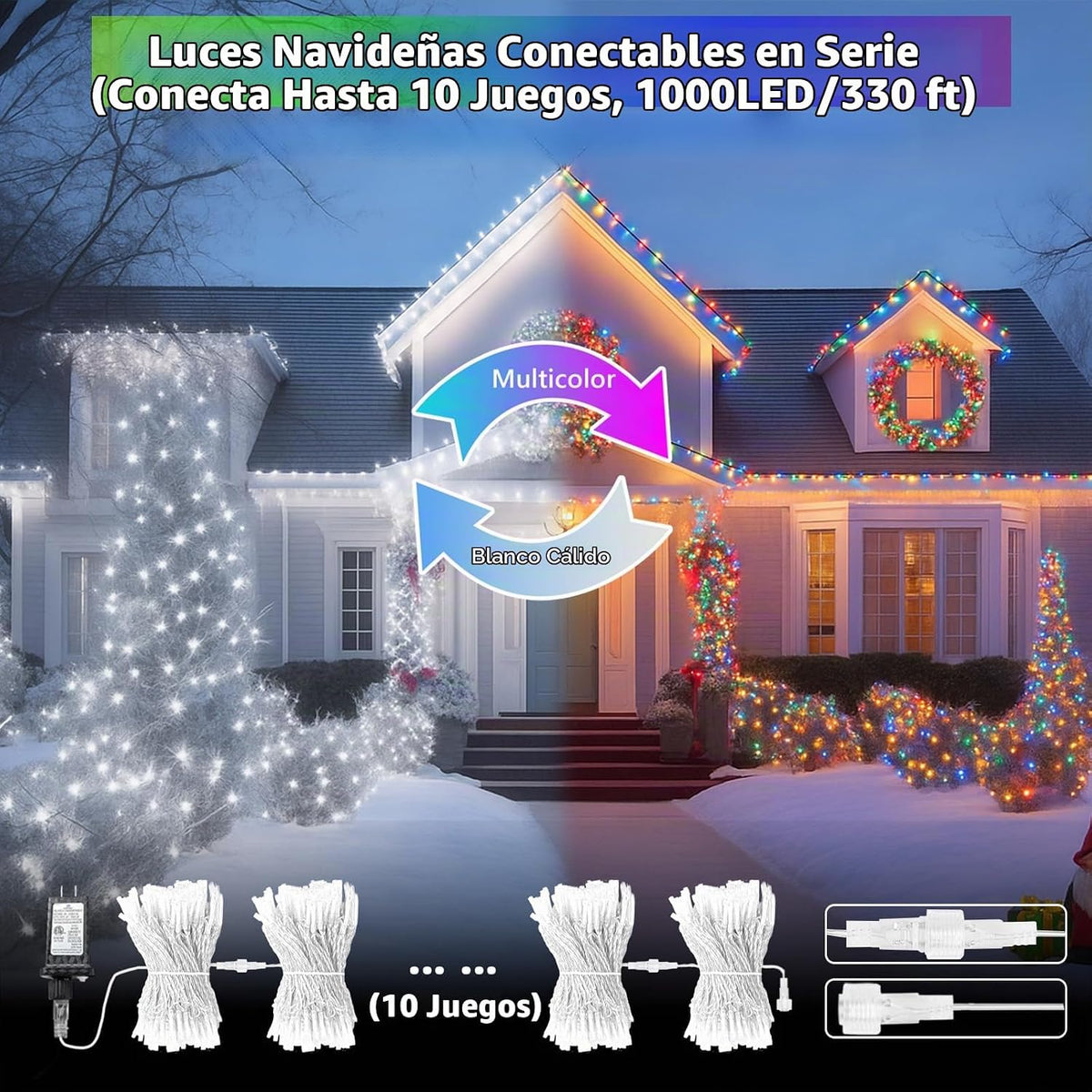 Cadena de 100 luces LED conectables, luces de Navidad de 33 pies pa...