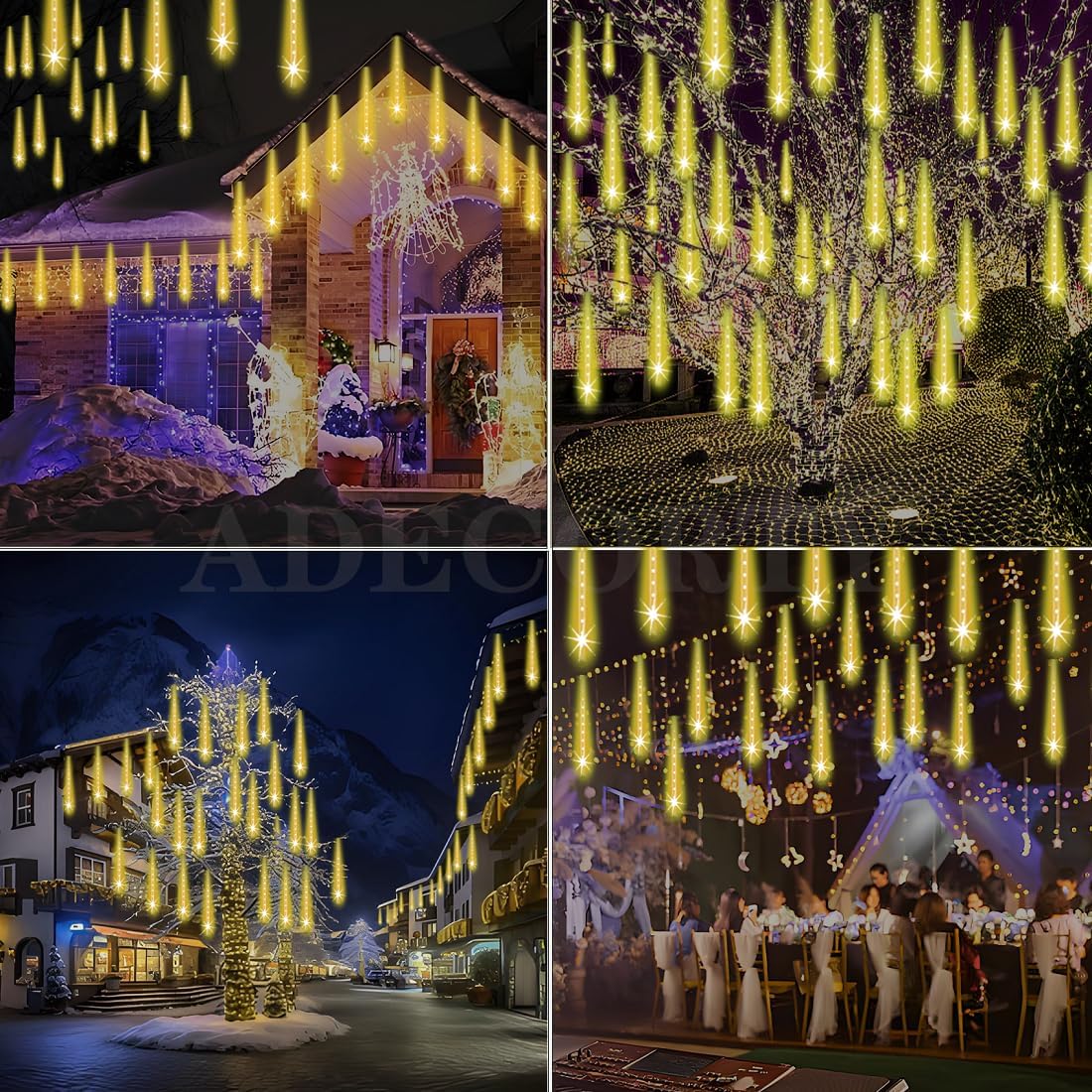 Adecorty Luces navideñas para exteriores, luz de caída de lluvia ce...