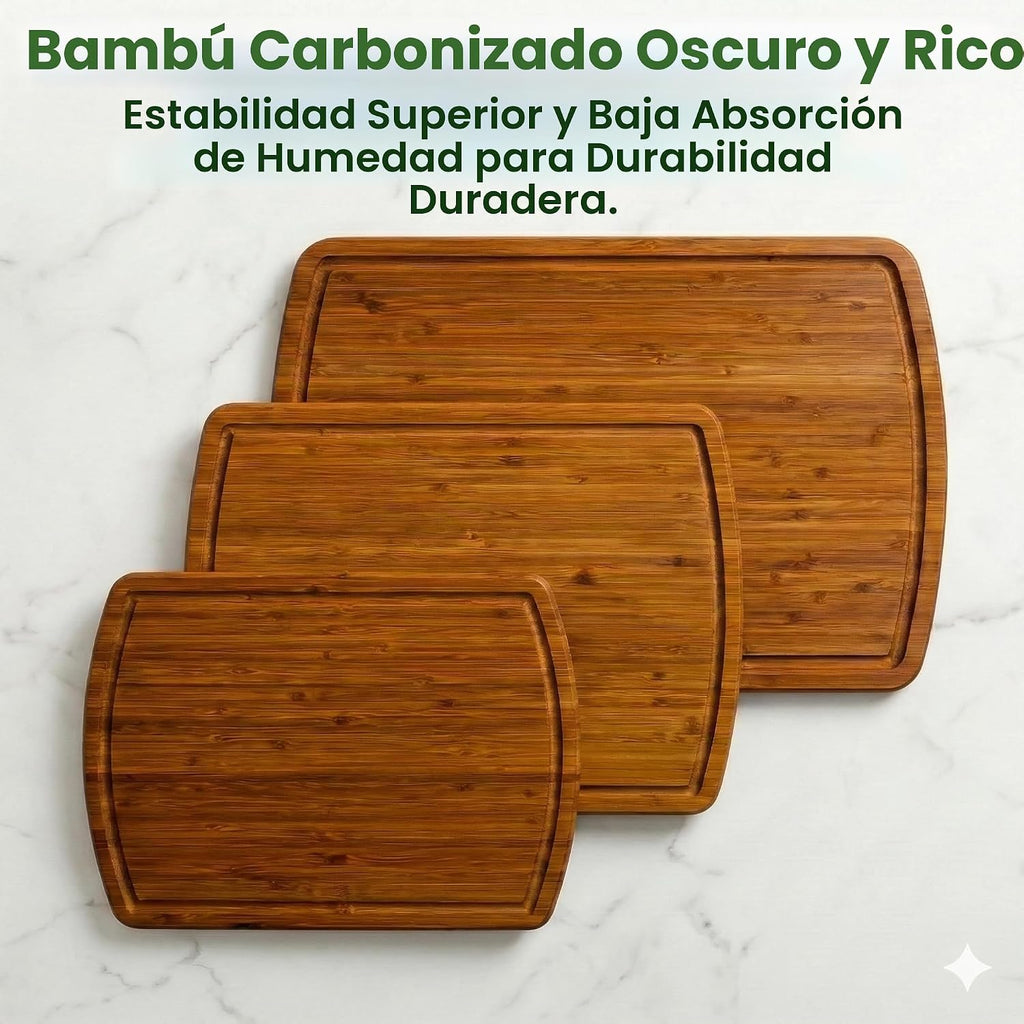 Juego de 3 tablas de cortar de bambú de lujo con tecnología de resi...