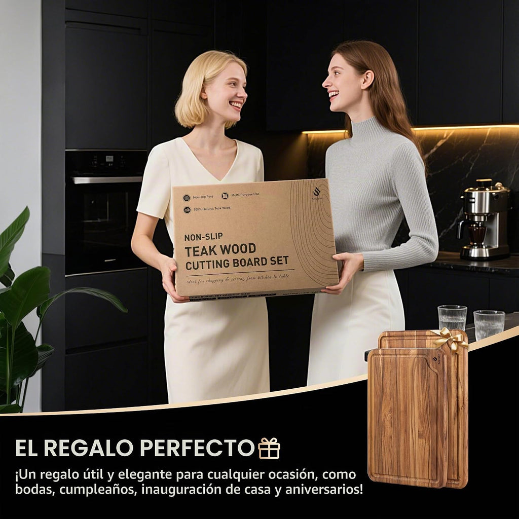 Paquete de 2 tablas de cortar de teca para cocina, tabla de cortar...