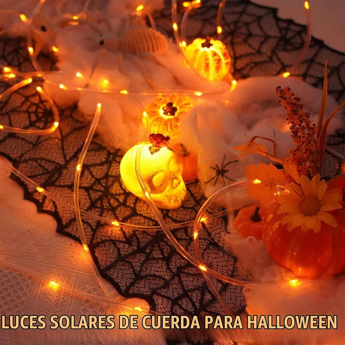 QITONG Luces solares de Halloween naranjas, 66 pies, 200 luces LED...