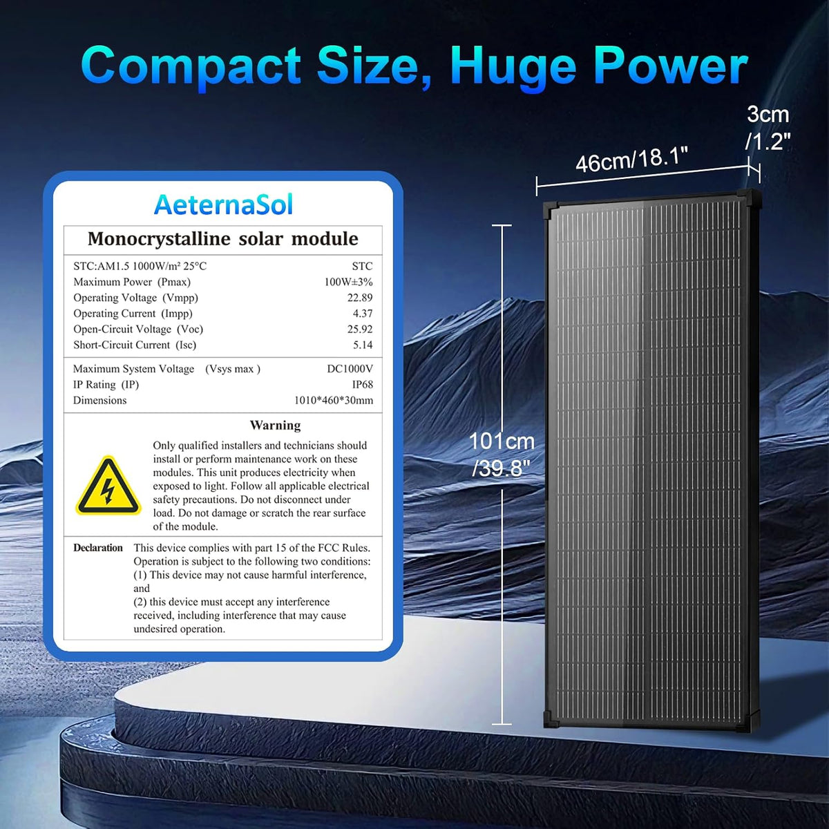 AeternaSol Panel solar de 200 vatios, 12V 18BB tipo N 2pcs 100Watt...