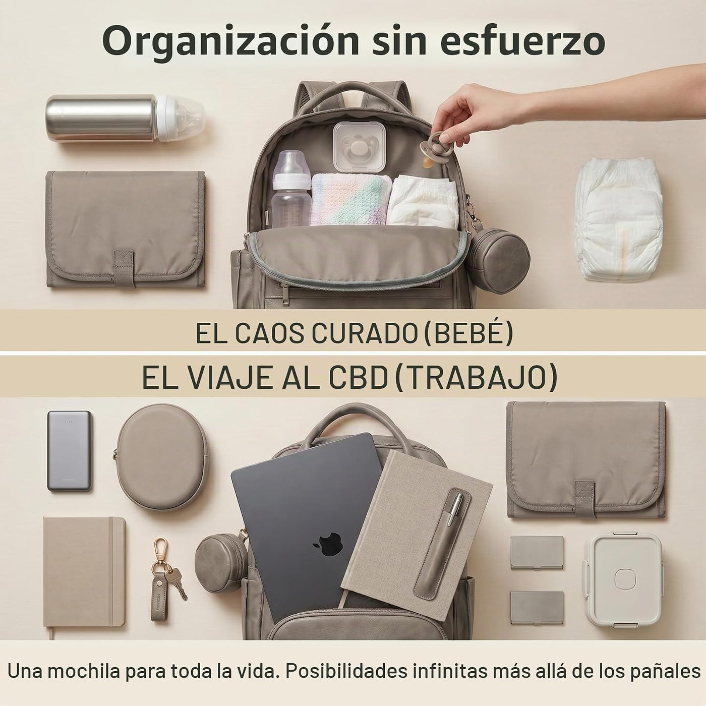 ROSEGIN Mochila para Pañales de Cuero Vegano Premium con Cambiador...
