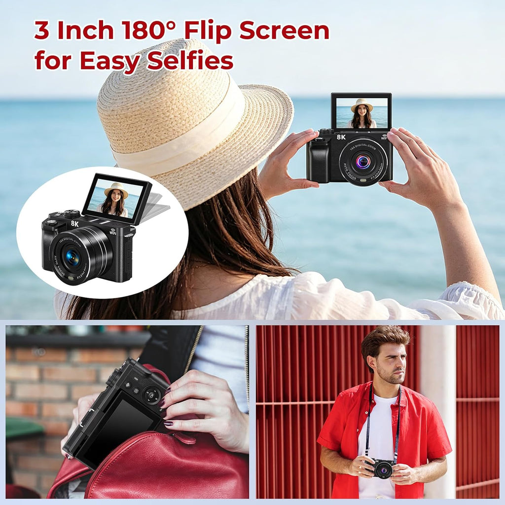 Cámaras digitales 8K para fotografía Cámara de vlogging con enfoque...