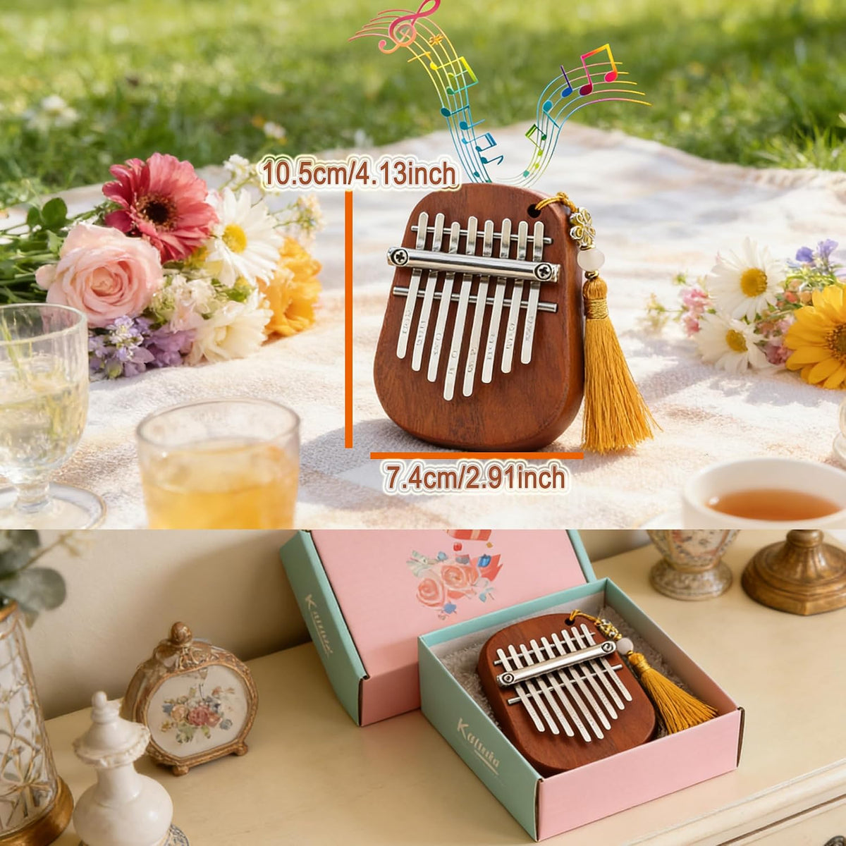 Mini piano de pulgar de 8 teclas, piano de pulgar de madera marimba...