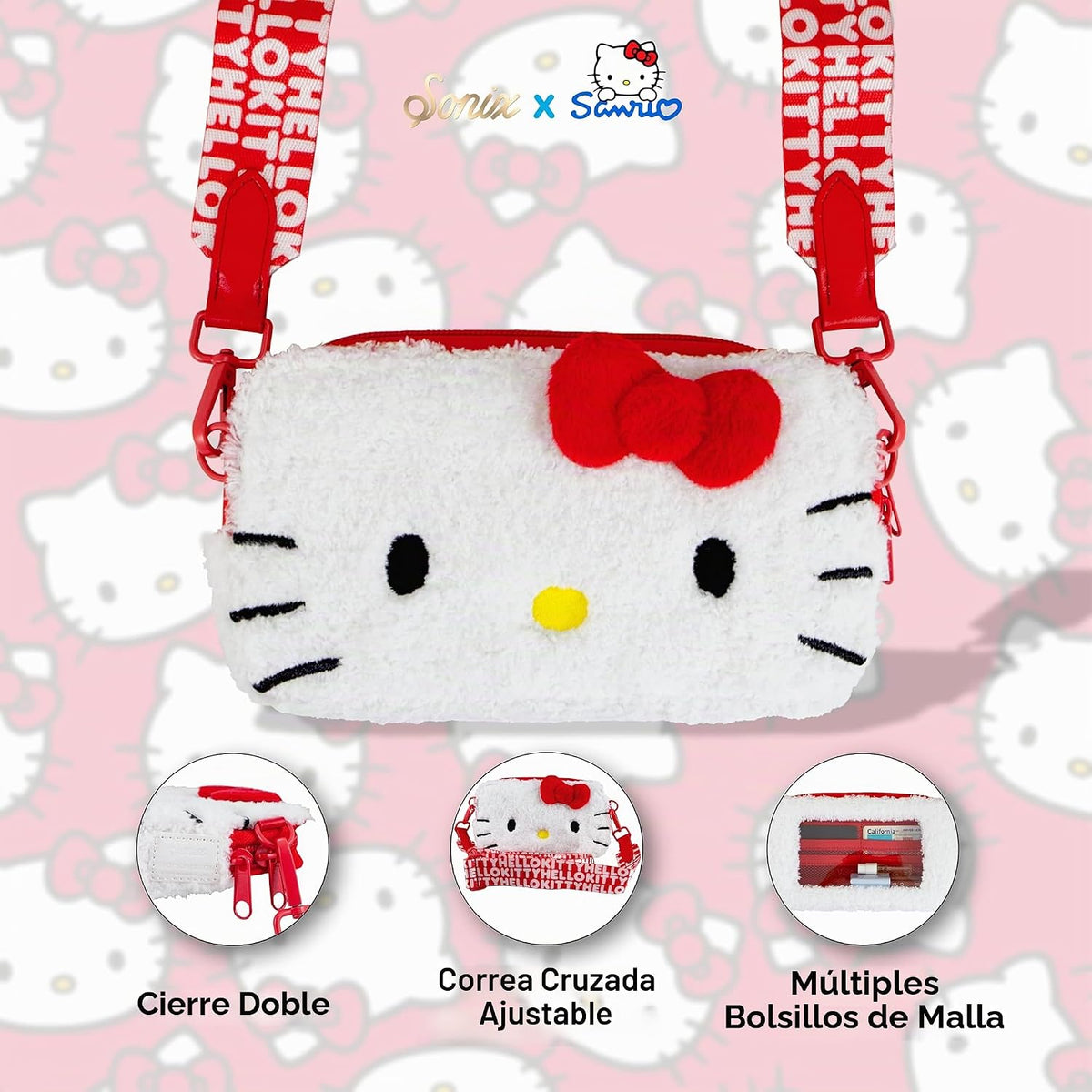Sonix x Sanrio - Cartera de felpa para teléfono, bolso cruzado de p...