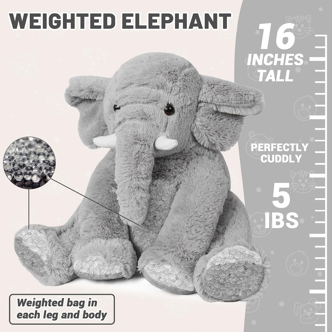 JellyMallow Elefante - Animales de peluche con peso, 5 libras, 16 p...