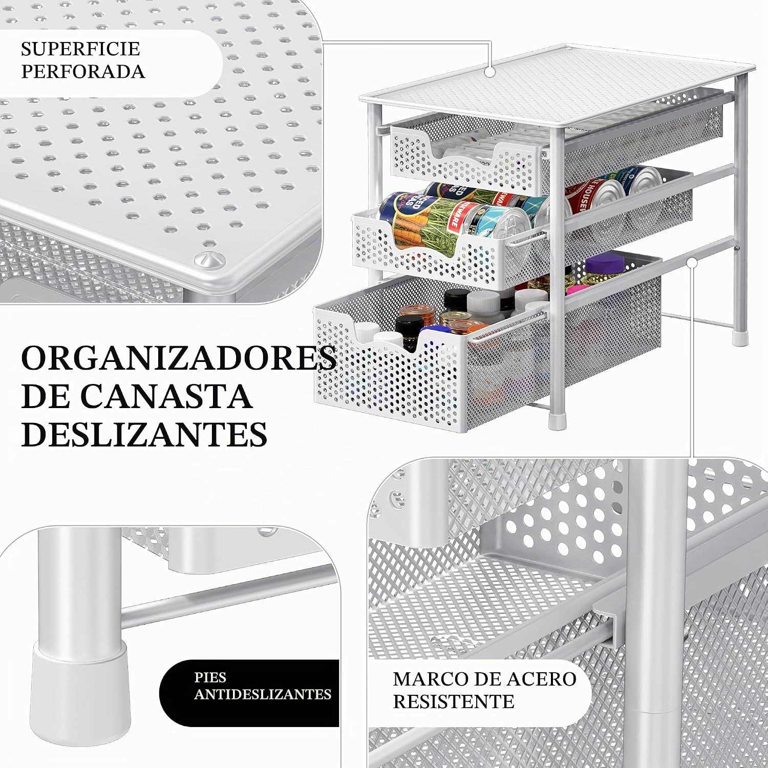 Simple Houseware - Cajón organizador apilable de 3 niveles, color b...