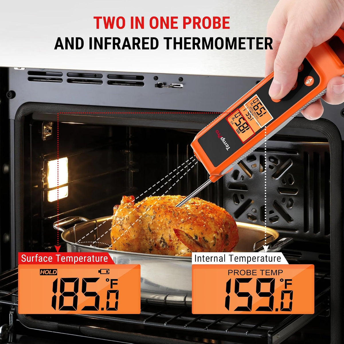 TempPro TempScan Termómetro infrarrojo 2 en 1 con sonda para carne...