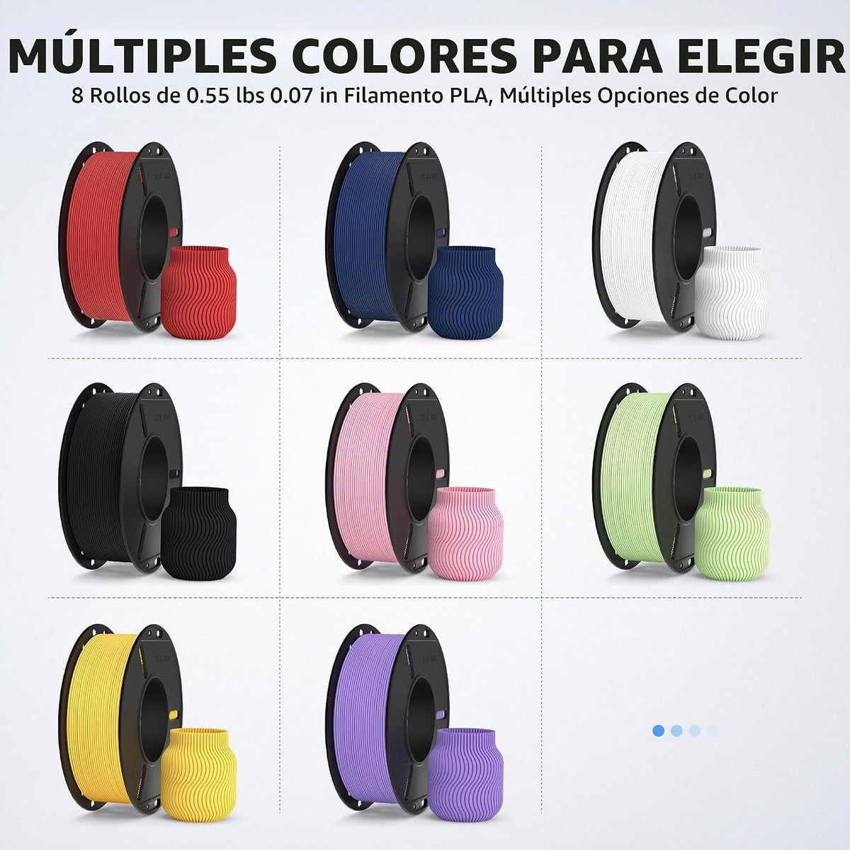 ELEGOO Paquete de filamento de impresora 3D PLA mate de 0.07 in, 8...
