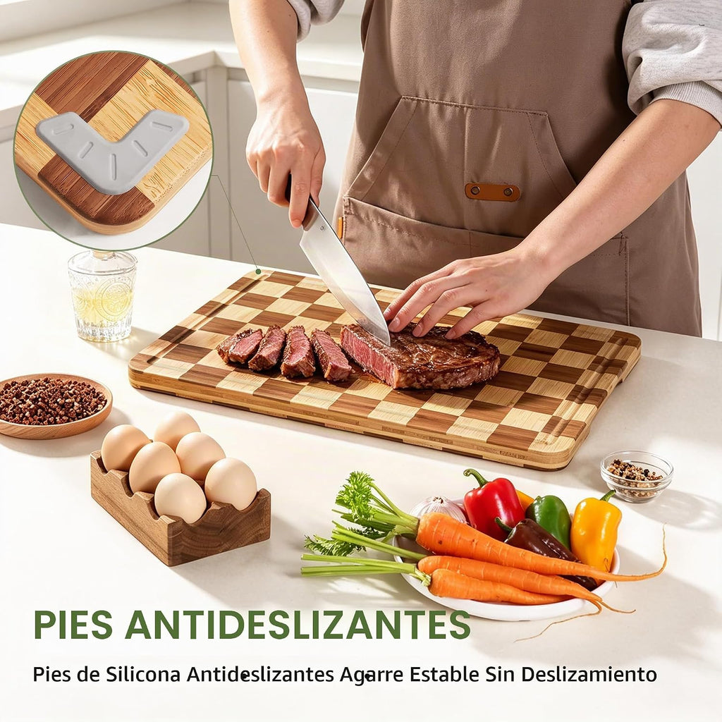 Tabla de cortar de bambú para cocina, tabla de cortar a cuadros de...