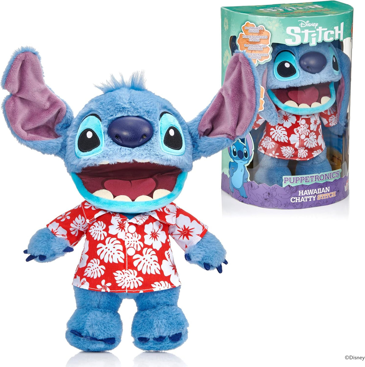 Disney ¡Guau! Stuff Hawaiian Chatty Stitch Deluxe Puppetronic | Pun...