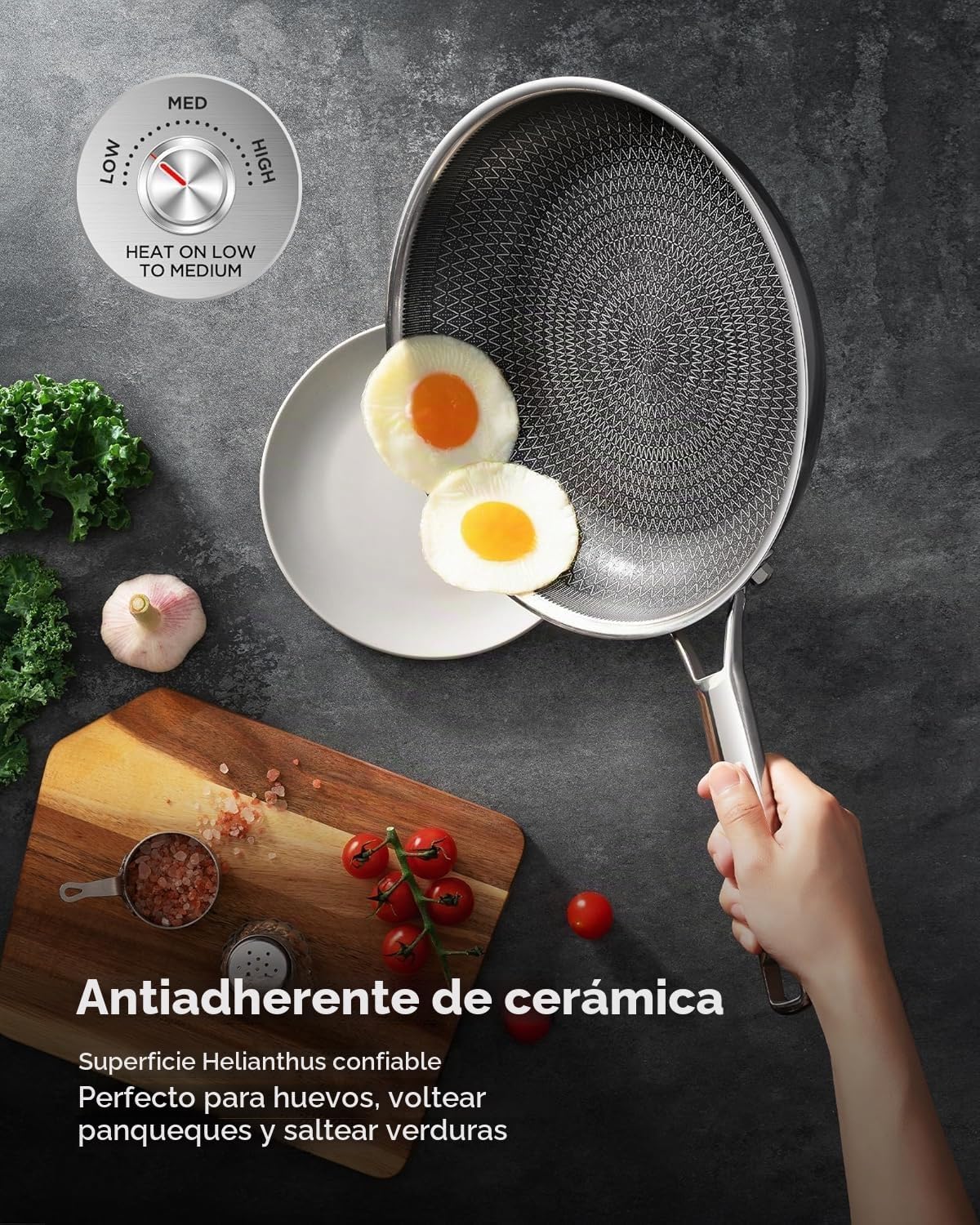 Roomena Juego de sartenes antiadherentes con 2 tapas, sartén de cer...