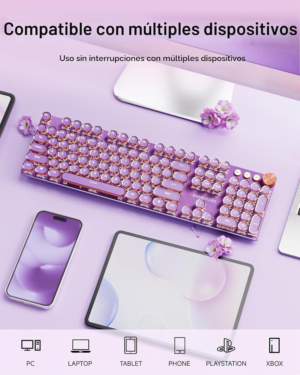 Teclado mecánico inalámbrico estilo máquina de escribir con | Bluet...