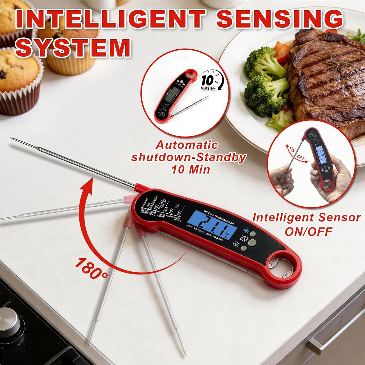 ALLAreN Termómetro para carne digital, termómetro para alimentos de...