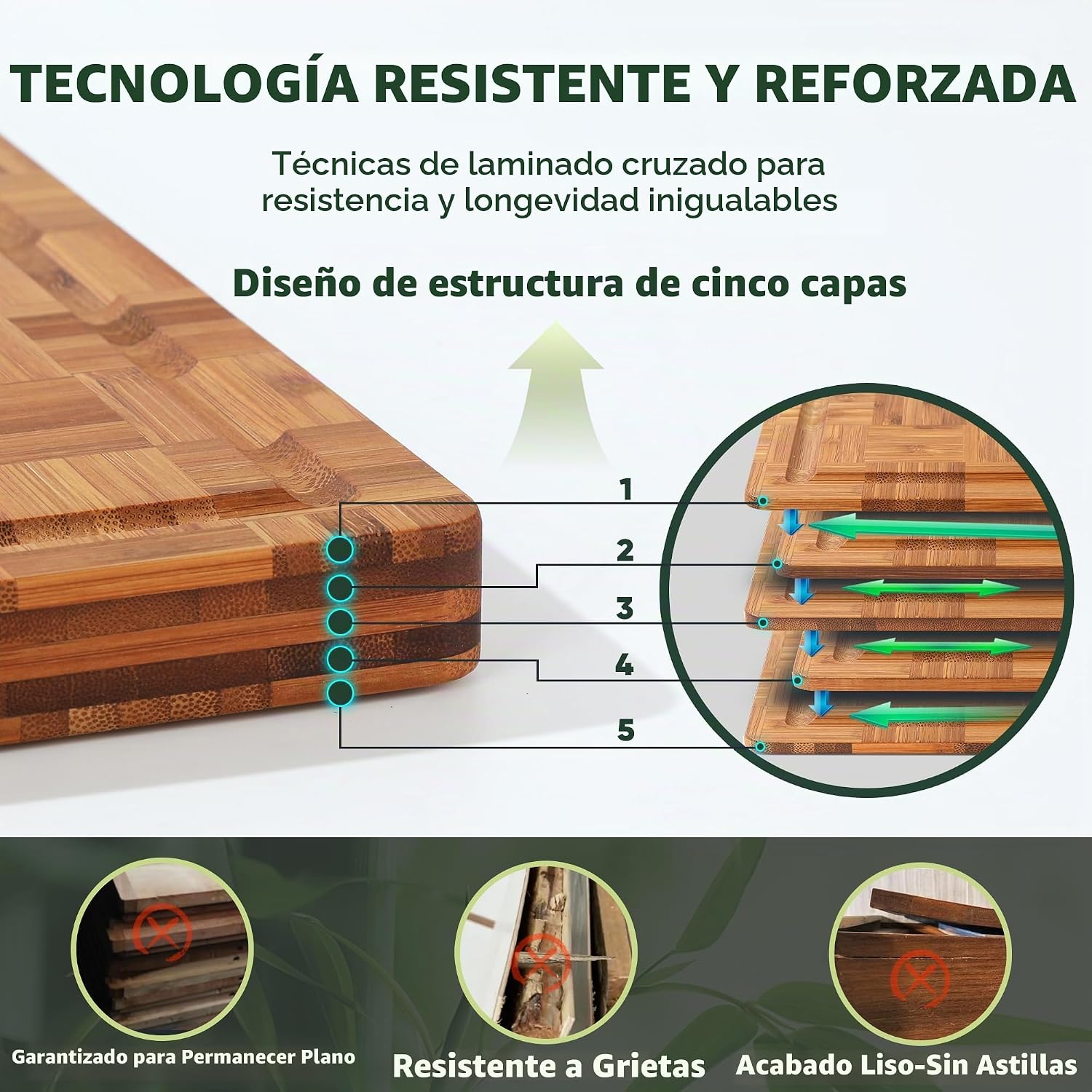 Juego de 3 tablas de cortar de bambú para cocina, madera | Grano fi...